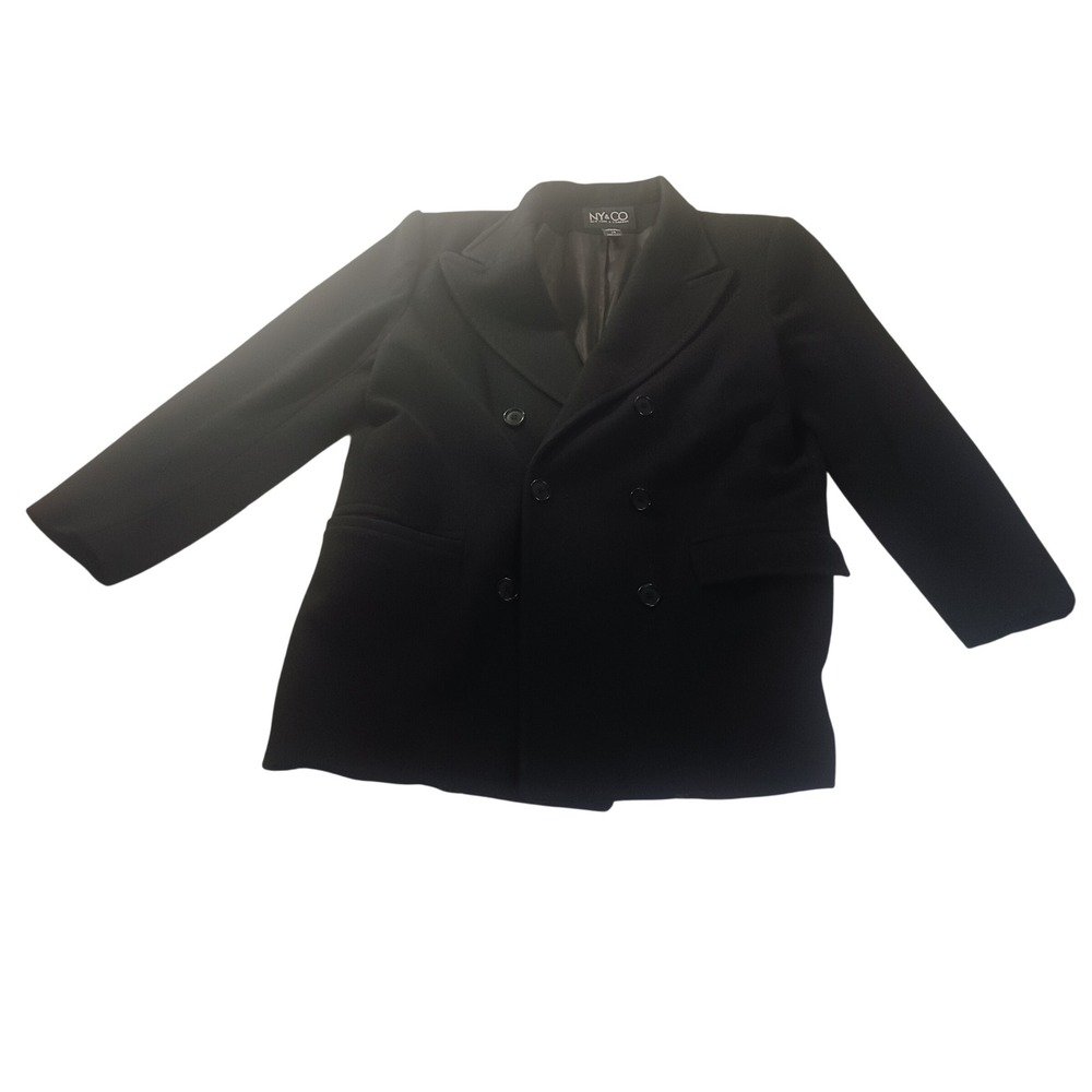 NY&CO‎ New York & Company Womens 14 Black 100% Wool Double Breasted Coat Peacoat